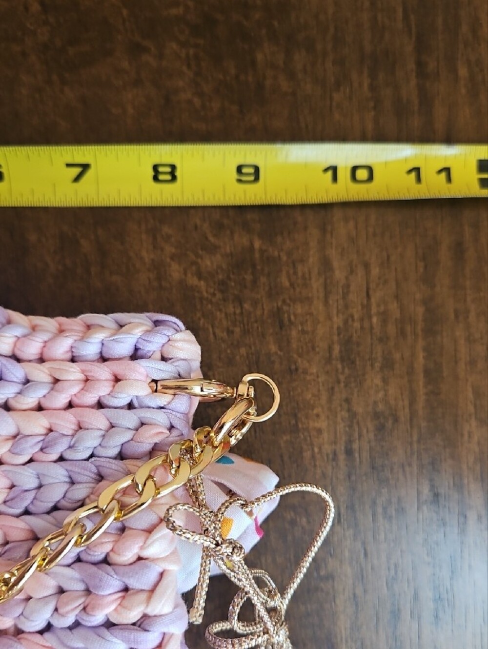 Hand Crocheted Pink And Purple T-shirt Yarn Drawstring HandBag - Picture 4 of 4